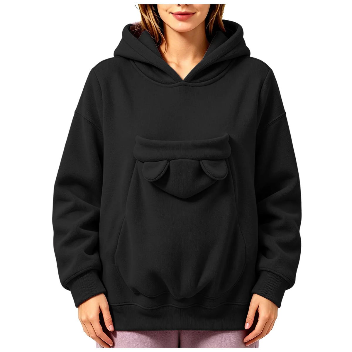 Kangaroo Pocket Cat Dog Hoodies For Women Autumn Winter Warm Outwear Sweatshirt Comfortable Street Style Trendy Fashion Tops