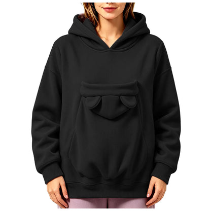 Kangaroo Pocket Cat Dog Hoodies For Women Autumn Winter Warm Outwear Sweatshirt Comfortable Street Style Trendy Fashion Tops