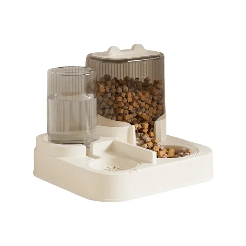 Automatic Cat Feeder & Water Fountain Set - Food Grade Plastic - for Cats & Dogs - Gravity Feed Design