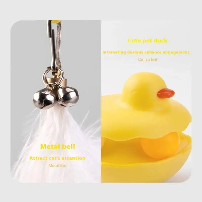 {QTG333} Tumbler Cat Teaser Toy With Removable Feathers & Bells - Self Amusing Kitten Play Wand Easy To Clean And Reassemble