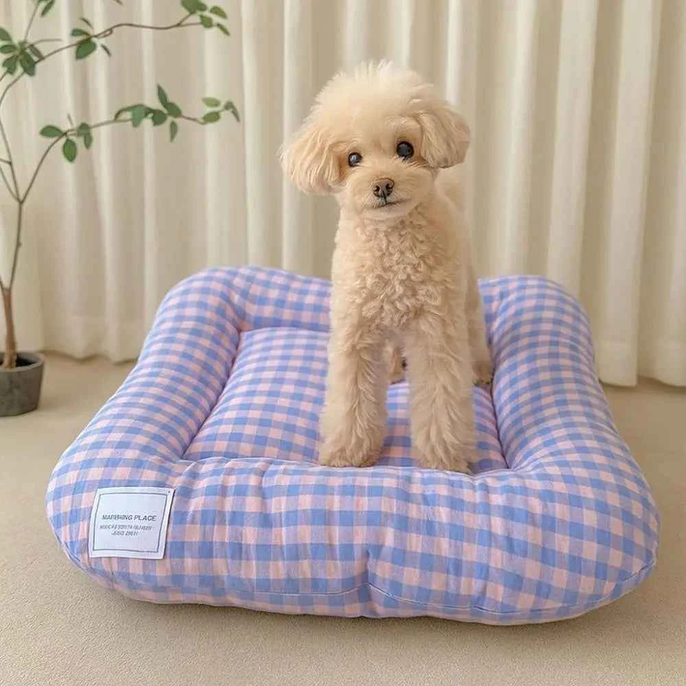 Breathable Warm Dog Bed Pad Macaron Soft Pet Sleeping Bed Non-slip Comfortable Plaid Dog Cushion for Cats and Dogs