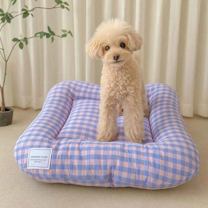 Breathable Warm Dog Bed Pad Macaron Soft Pet Sleeping Bed Non-slip Comfortable Plaid Dog Cushion for Cats and Dogs