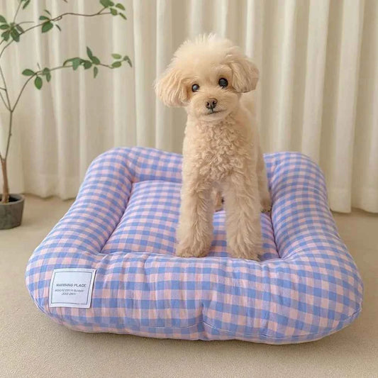 Breathable Warm Dog Bed Pad Macaron Soft Pet Sleeping Bed Non-slip Comfortable Plaid Dog Cushion for Cats and Dogs