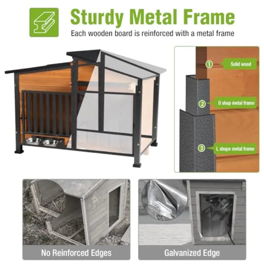 39.7 L Heated Dog House Outdoor Insulated Winter Dog Kennel with Thermostat-Controlled Heating Pad Chew-Proof Metal Frame and 6