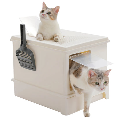 Enclosed Cat Litter Box with Scoop, Large Litter Box for Indoor, Cat Toilet with Lid, Pull-Out Drawer, Top Exit Anti-Tracking