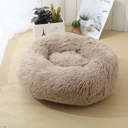 Round Plush Pet Bed - Self Warming Kennel, Machine Washable Mat with Non-Slip Bottom, Soft Cushion House Bed for Cats Dogs