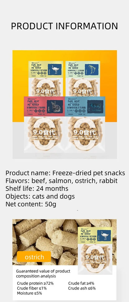 Cat Dog Snacks Freeze-dried Salmon Beef Rabbit Ostrich Meat Raw Bone Meat Mixed With Grain Protein Fresh Meat Pet Supplies