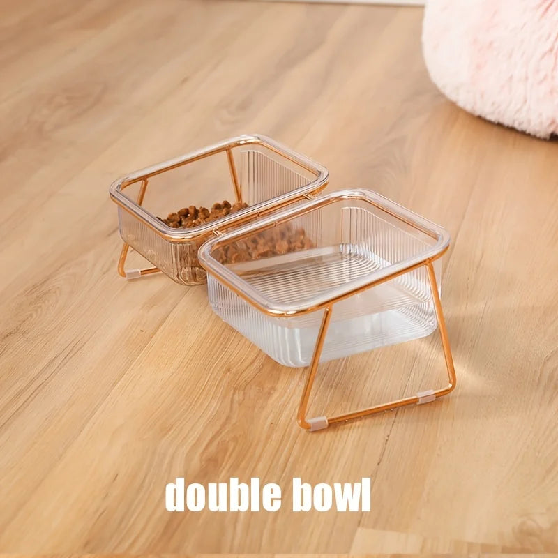 Transparent Elevated Dual Cat Bowl, 2-in-1 Raised Feeder for Food & Water, Tilted Design for Easy Eating, Ideal for Cat Health