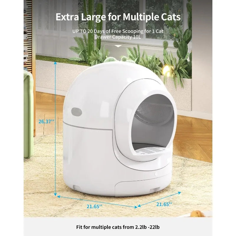 Self Cleaning Cat Litter Box Large Automatic Cat Litter Box with APP Control Odor Removal Safety Protection, for Multiple Cats