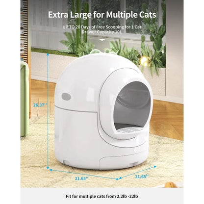 Self Cleaning Cat Litter Box Large Automatic Cat Litter Box with APP Control Odor Removal Safety Protection, for Multiple Cats