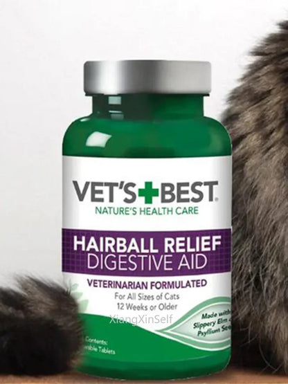 60 Tablets Vet's Best Pet Cat Hairball Relief Natural Digestive Aid & Hair Removal Supplement for Cats of All Sizes