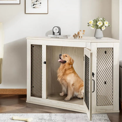 Masterpiece  52 Inch Corner Dog Crate Furniture,Wooden Dog Kennel Furniture With Mesh,Decorative Wood Dog House For Small