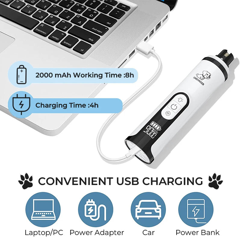 Electric Dog Nail Clippers for Dog Nail Grinders Rechargeable USB Charging Pet Quiet Cat Paws Nail Grooming Trimmer Tools