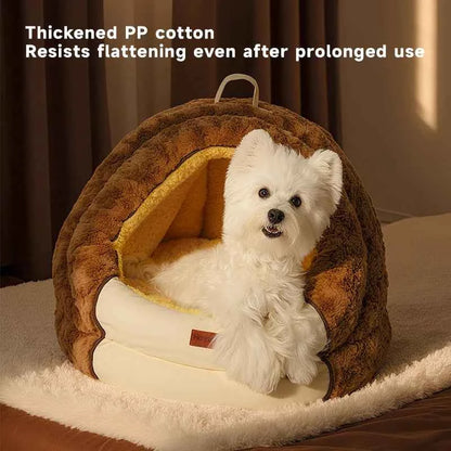 HOOPET Winter Dog Bed with Roof, Semi-Enclosed Warm House & Soft Pad, Plush Security Feeling Comfort Pet Nest for Small Dogs