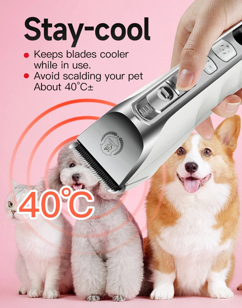 Fenice New Upgrade 5000mA Capacity Cordless LCD Screen Pets Dog Grooming Clippers Rechargeable Haircut Shaver for Trimming Salon