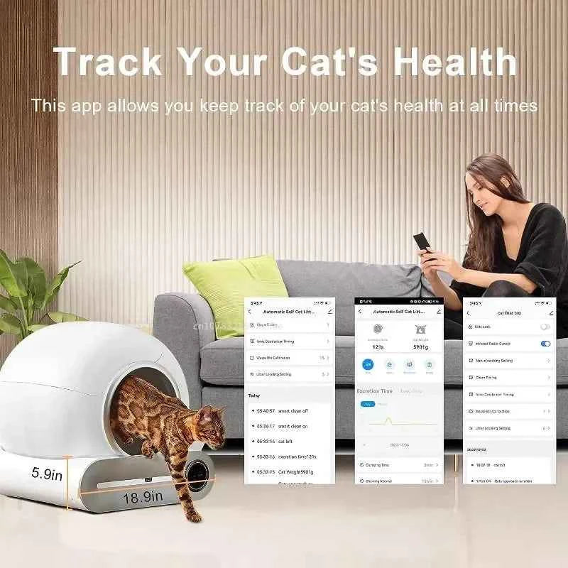 Self-Cleaning Cat Litter Box Automatic 65 Large Fully Enclosed Cat Toilet with App English Version Control Rascador Para Gato