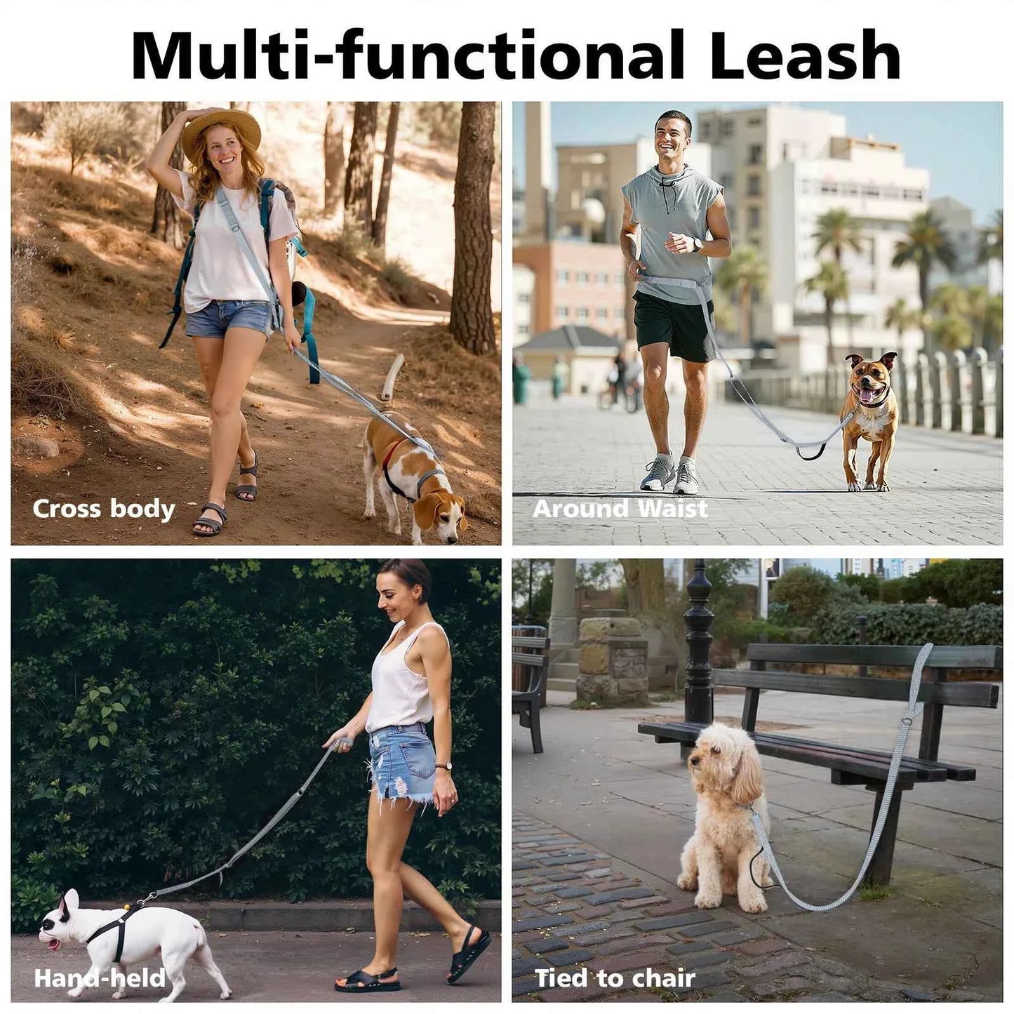 Tivray Hands Free Dog Leash with Sponge Handle 8.5ft Versatile Crossbody Waist Leash with 3 Rings for Puppy Leash for Walking