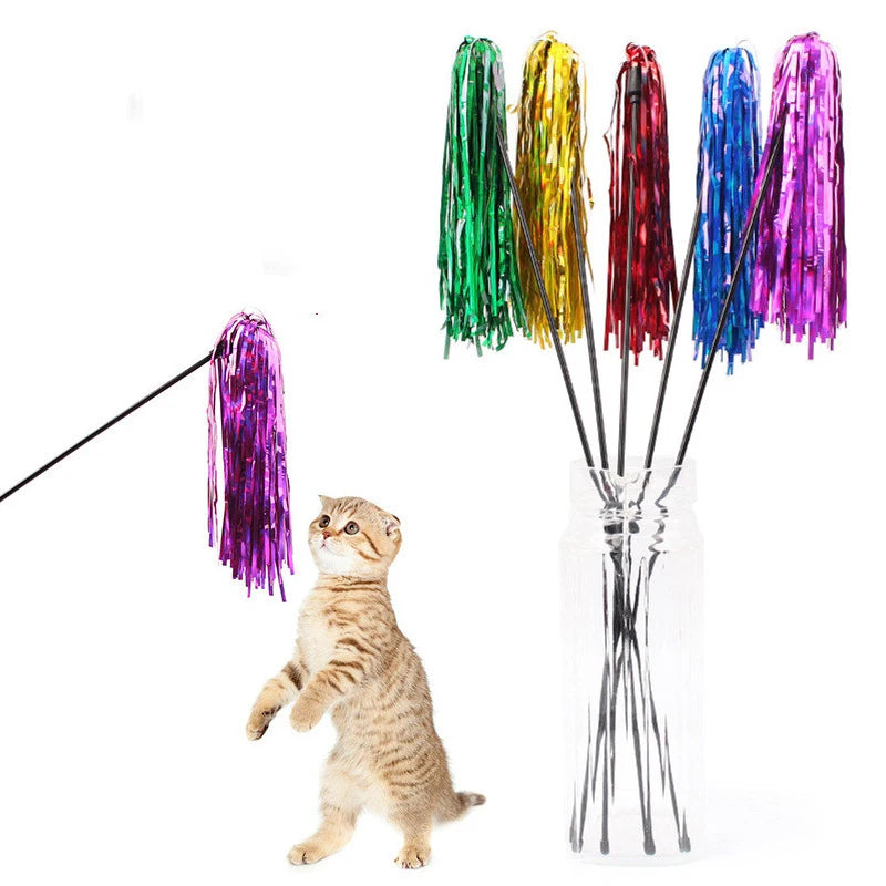 Colorful Ribbon Cat Toy Wand Funny Kitten Rod Teaser Plastic Stick for Pet Cats Interactive Toys
