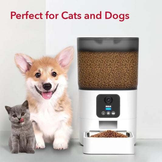 Dog Pet Feeder with HD 1080p Camera, Real-Time Two-Way Audio, Monitoring, Motion Detection, Night Vision, Compatible with Alexa