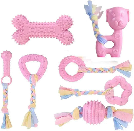 Durable Squeaky Dog Chew Toys - TPR Non-Toxic Puppy Teething Bones, Various Shapes to Satisfy Chewing Instinct