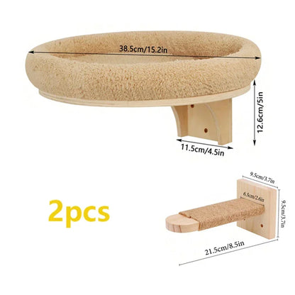 Wall-Mounted Cat Hammock Cat Climbing Stairs Solid Wood Cat Tree Tower Scratcher Rope Ladder Kitten House Indoor Cat Playground