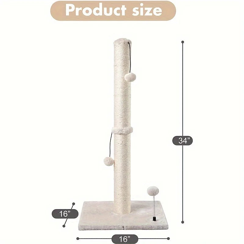 34-inch High Cat Scratching post Premium Basic Cat Scratching Indoor Sisal Scratching Post Tree Strap Hanging Ball for Adult Cat