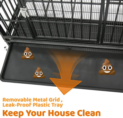 37' Stackable Heavy Duty Dog Crate, Escape Proof Kennel with Lockable Wheels, Removable Tray & Metal Grid for Medium/Small Dogs