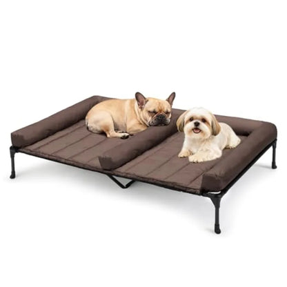 Cooling Raised Dog Beds + Waterproof Double Dog Bed Cushion for Two Medium Dogs Elevated Pet Cot with Removable Bolster Mat Bre