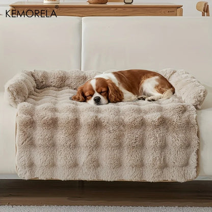 Thickened Warm Imitation Rabbit Fur Dog Bed Luxury Plush Pet Mattress with Pillow Scratch-Resistant Anti-Slip for Medium Dogs