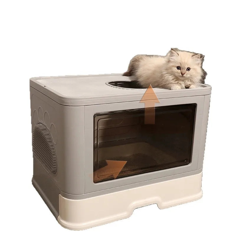 Large Closed Foldable Top Entry Cat Litter Box Automatic Self Cleaning Odor Control Anti Splash Easy Clean Cat Toilet Pet