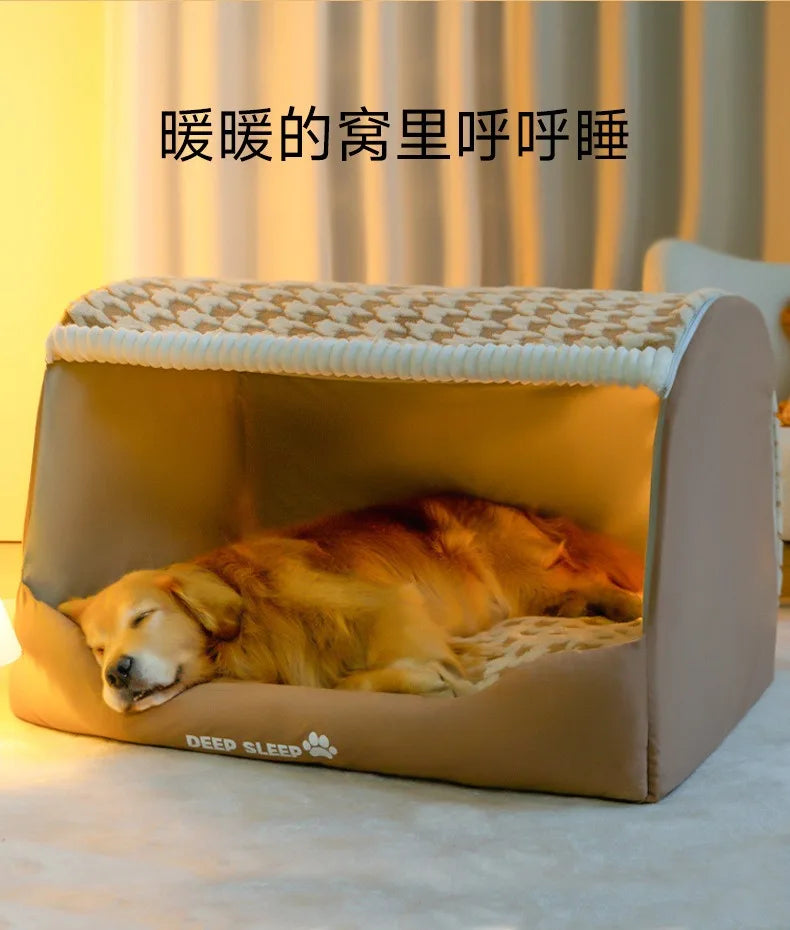 Dog Den Large-sized Dogs' Winter and Autumn Warmth Preservation Quilted Cat Den Drawer House Pet Bed Golden Retriever Washable