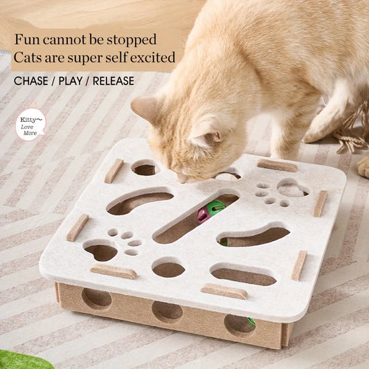 Interactive Cat Puzzle Toy – Felt Maze Box with Tunnel & Bell Ball for Indoor Cat Enrichment - Pet Suppie