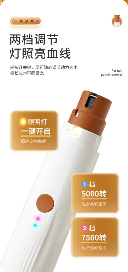 Popular Pet Electric Nail Grinder with Led Light to Illuminate the Blood Line, Suitable for Cats and Dogs, Electric Nail Clippers, USB Charging, Two-Speed Adjustment