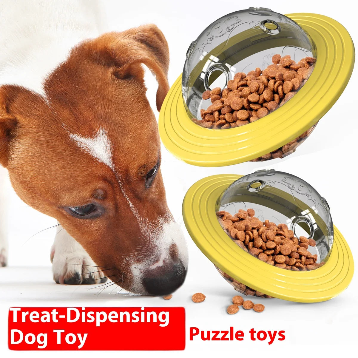 Chew Proof Flying Saucer Dog Toy - Unbreakable UFO Treat Dispenser Wobble Ball Food Feeder for Powerful Chewers