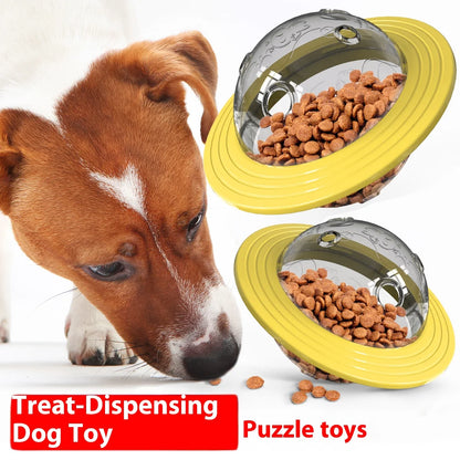 Chew Proof Flying Saucer Dog Toy - Unbreakable UFO Treat Dispenser Wobble Ball Food Feeder for Powerful Chewers