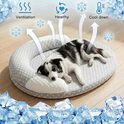Cooling Dog Bed Summer Ice Silk Cat Mat Oval Pet Nest Breathable Heat Dissipation Cooling Pad for Small Medium Large Dogs Cats