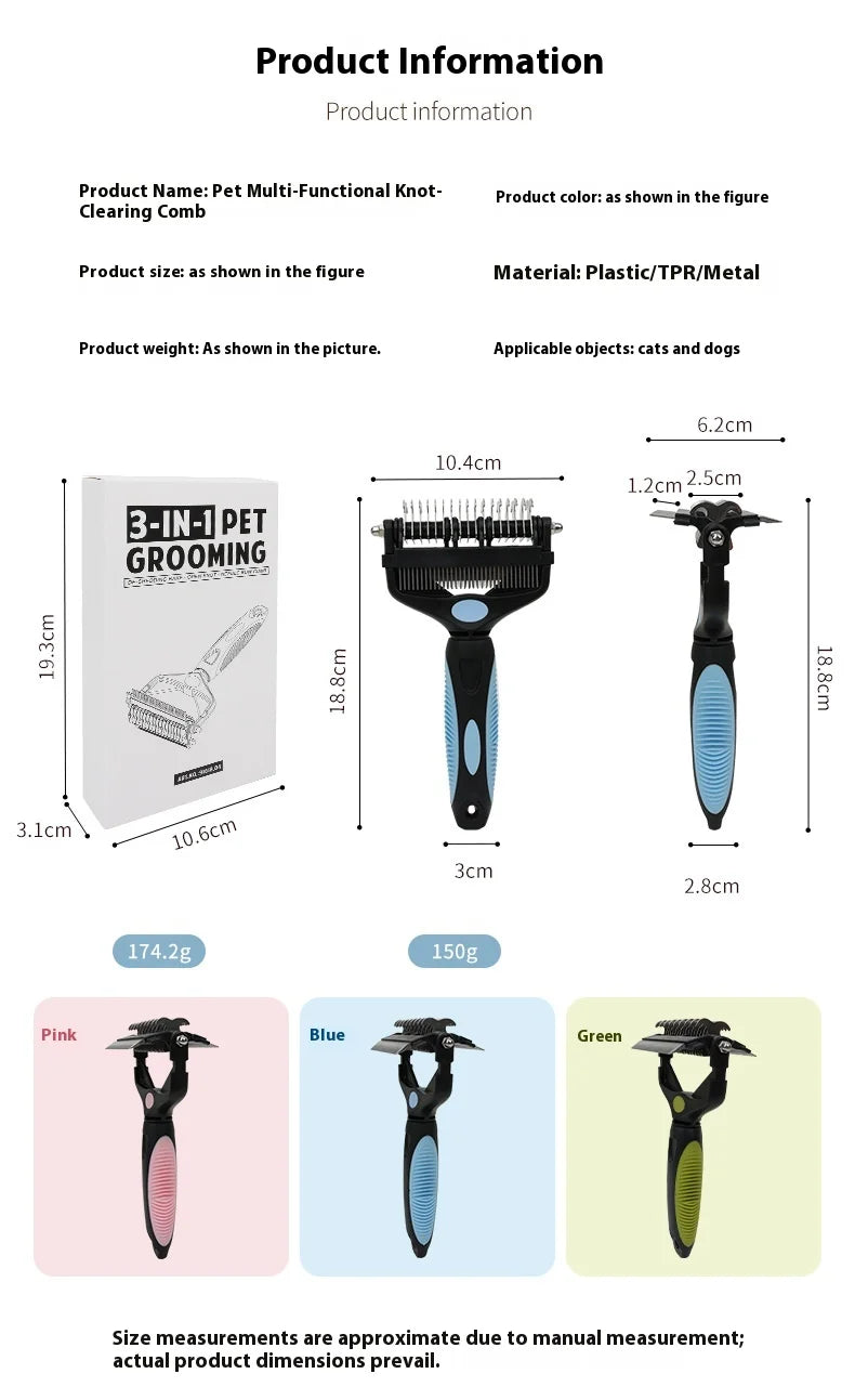 3 In 1 Pet Deshedding Brush Dog Hair Remover Pet Fur Knot Cutter Puppy Cat Comb Brushes Dogs Grooming Shedding Supplies