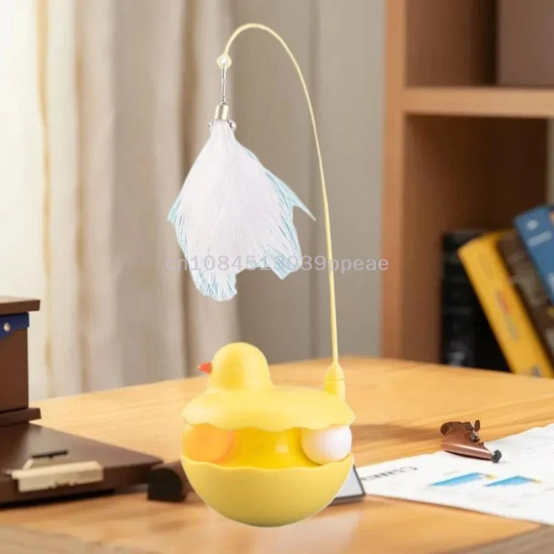 {QTG333} Tumbler Cat Teaser Toy With Removable Feathers & Bells - Self Amusing Kitten Play Wand Easy To Clean And Reassemble