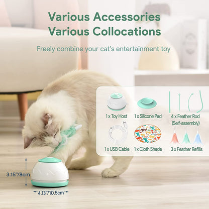 ATUBAN Automatic Motion Cat Toys-4 Modes Interactive Motorized Wand Toys,3 Feathers,Electronic Exercise Pet Toy for Indoor Cats
