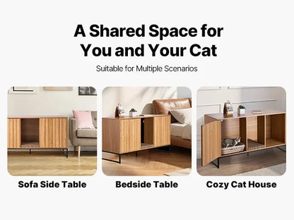 Cat Litter Box Enclosure Furniture, 47.2 in Hidden Litter Box Cabinet with Scratch Pad & Storage, Waterproof Cat Washroom End