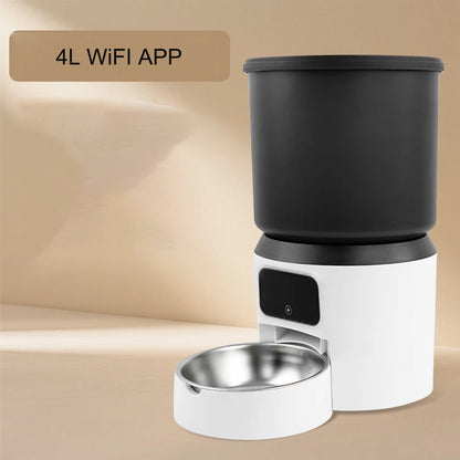 4L Pet Feeder Button WiFi Camera Automatic Cat Feeder Smart Dog Food Dispenser WiFi Timing Video Stainless Steel Feeding Bowl