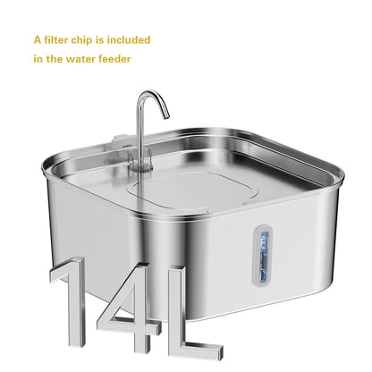 14L/7L Automatic Dog Water Fountain Stainless Steel Cat Pet Fountain with window Silent Cat Dog Water Feeder( No 5V 1A Plug
