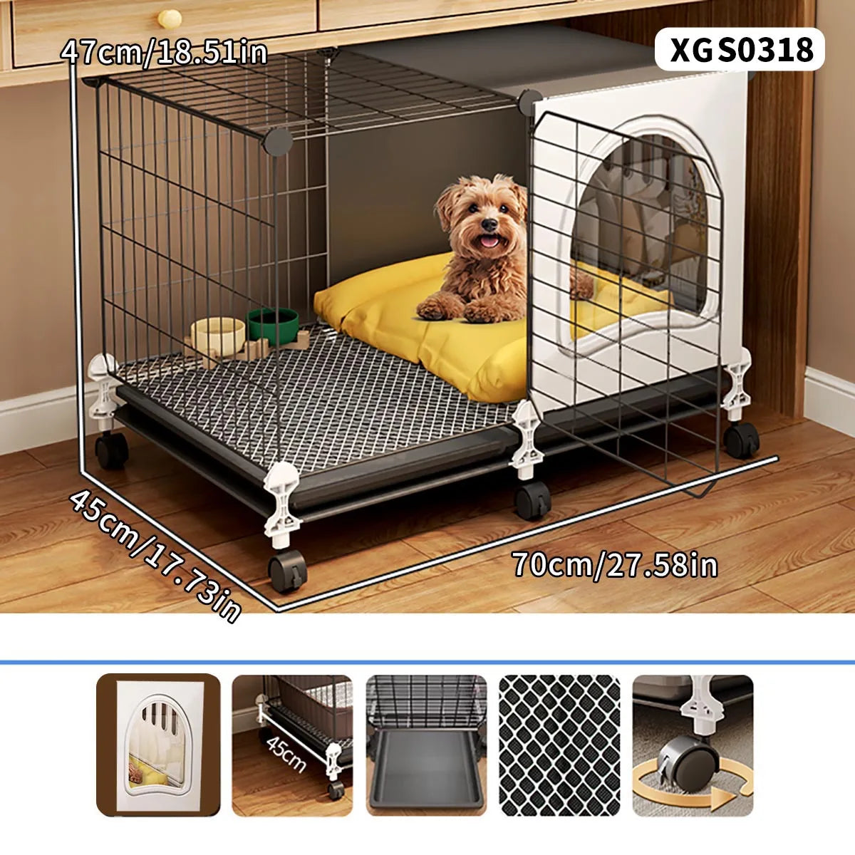 Dog Cage for Small and Medium-Sized Dogs, Indoor Household Use, Teddy Bichon Dog House with Tray, Integrated Toilet, Cat Cage, Dog Fence