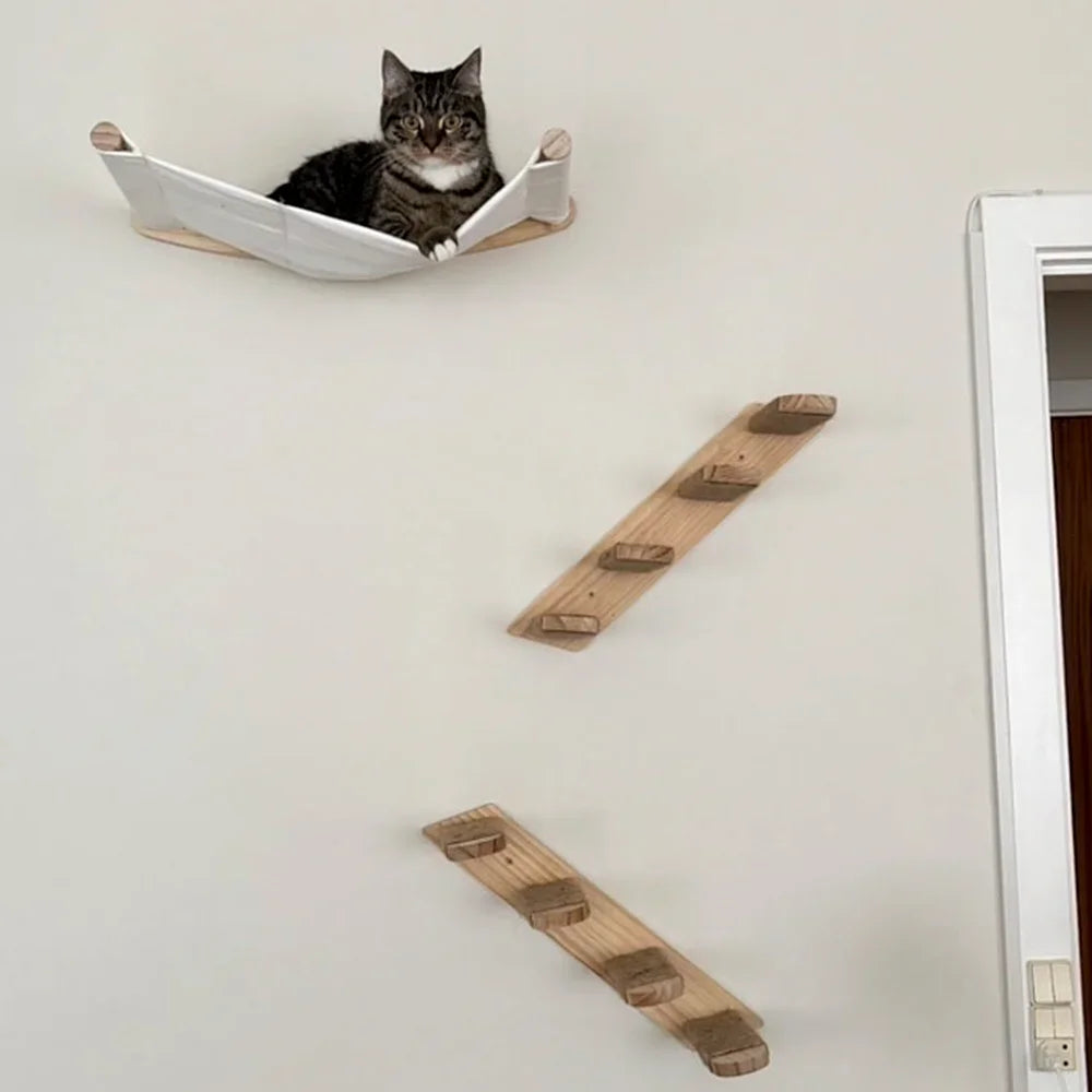 Wall-Mounted Cat Stairs Cat Scratching Posts Hammock Moon House Indoor Cat Gym Cats Furniture for Kittens Climbing and Sleeping