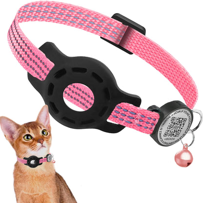 Cat GPS Collar with QR Code Tag & Airtag Case  Reflective Apple Tag Cats Collar for Tracker Pet Breakaway Air Tag Kitten Collar
