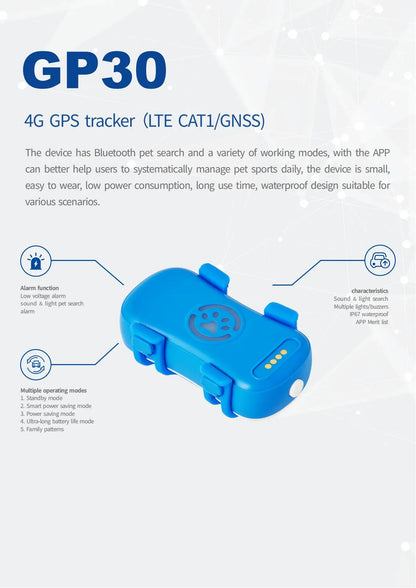 ‌4G Dog Cat GPS Tracker for Pets - Waterproof Smart Locator with App, Live Tracking & Light/Sound Search with Subscription