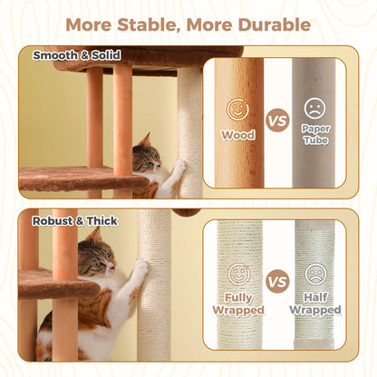 Modern Cat Tree for Indoor Cats, Multi-Level Cat Tree with Lage Cat Condo, Sisal Scratching Posts, Natural Wood Posts, Soft Bed