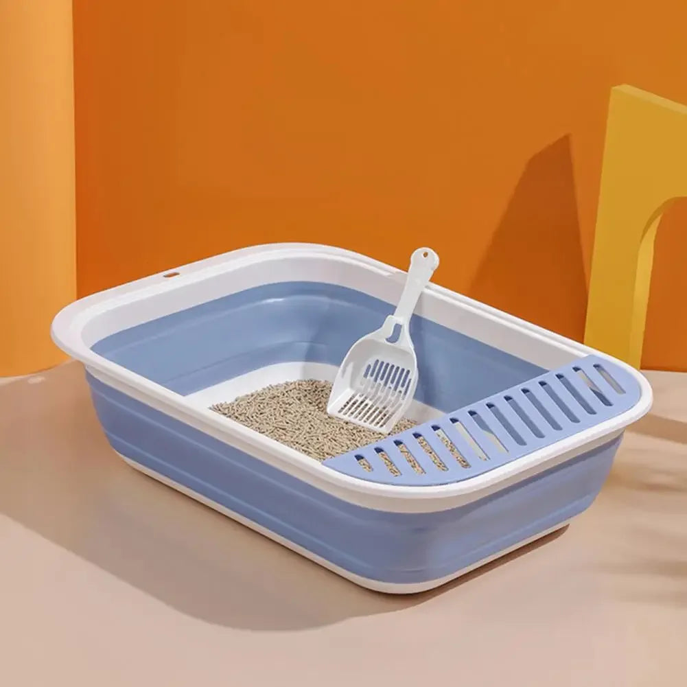 Portable Cat Bedpans Foldable Cat Toilet Large Capacity Semi-closed Pet Cat Litter Box Anti Splash Cat Tray Cleaning Bath Basin