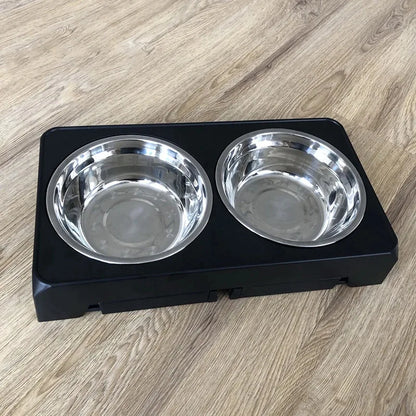 Dog Feeder Stand Elevated Adjustable, Stainless Steel Bowls Double, Raised Food Water Bowls for Small Medium Large Dogs