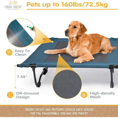 Large 47 Dog Cot with Removable Canopy, Elevated Cooling Bed for Big Dogs, Washable Mesh, Indoor/Outdoor Pet Bed